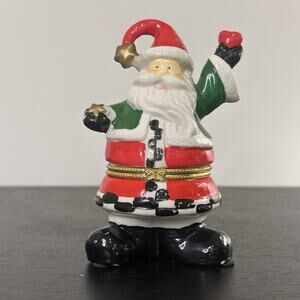 Vintage Santa Claus Christmas Trinket Box Hinged Jewelry Box Container Gift Ring